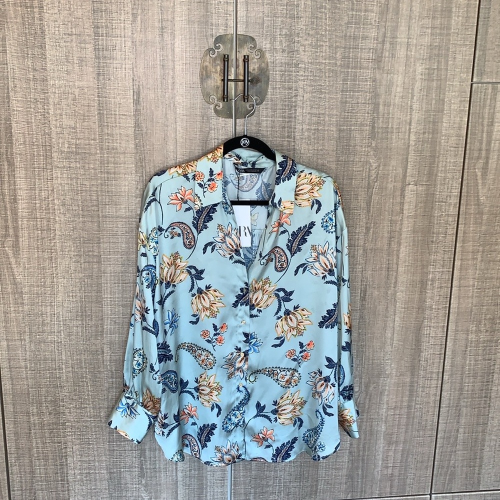 Zara‎ Floral Print Satin Shirt - Picture 10 of 17
